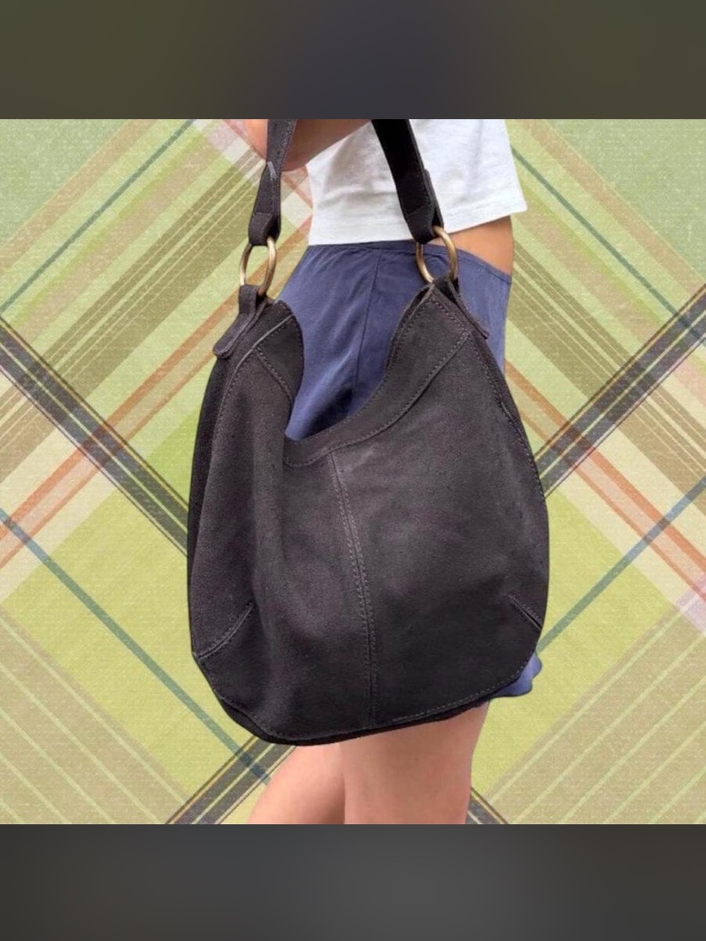 Brandy Melville Brown Suede Handbag with Gold Hardware